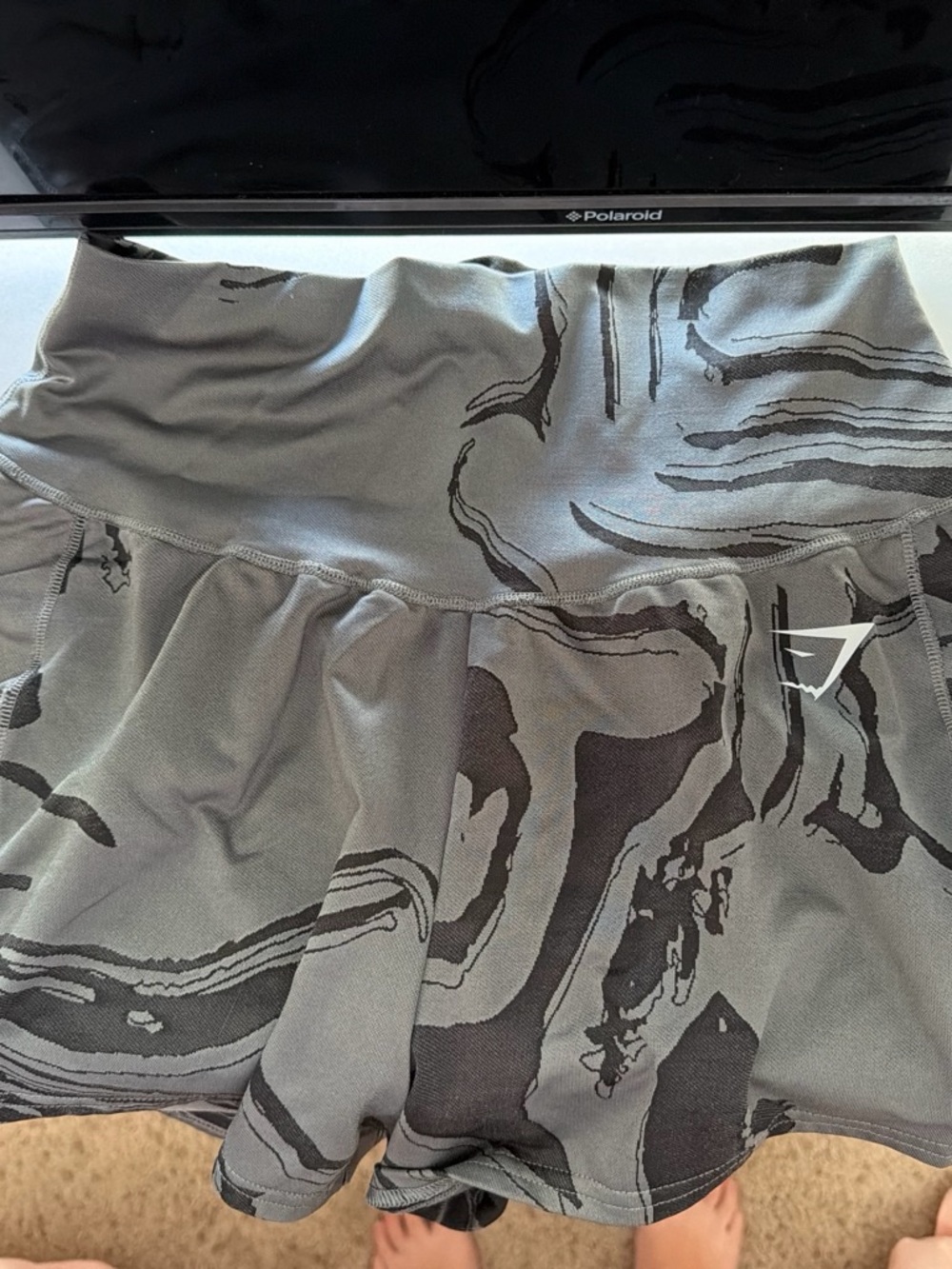 Gymshark Gray Marble-Print Athletic Skirt with Subtle Logo